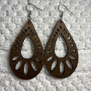 Wooden boho style cut out earrings